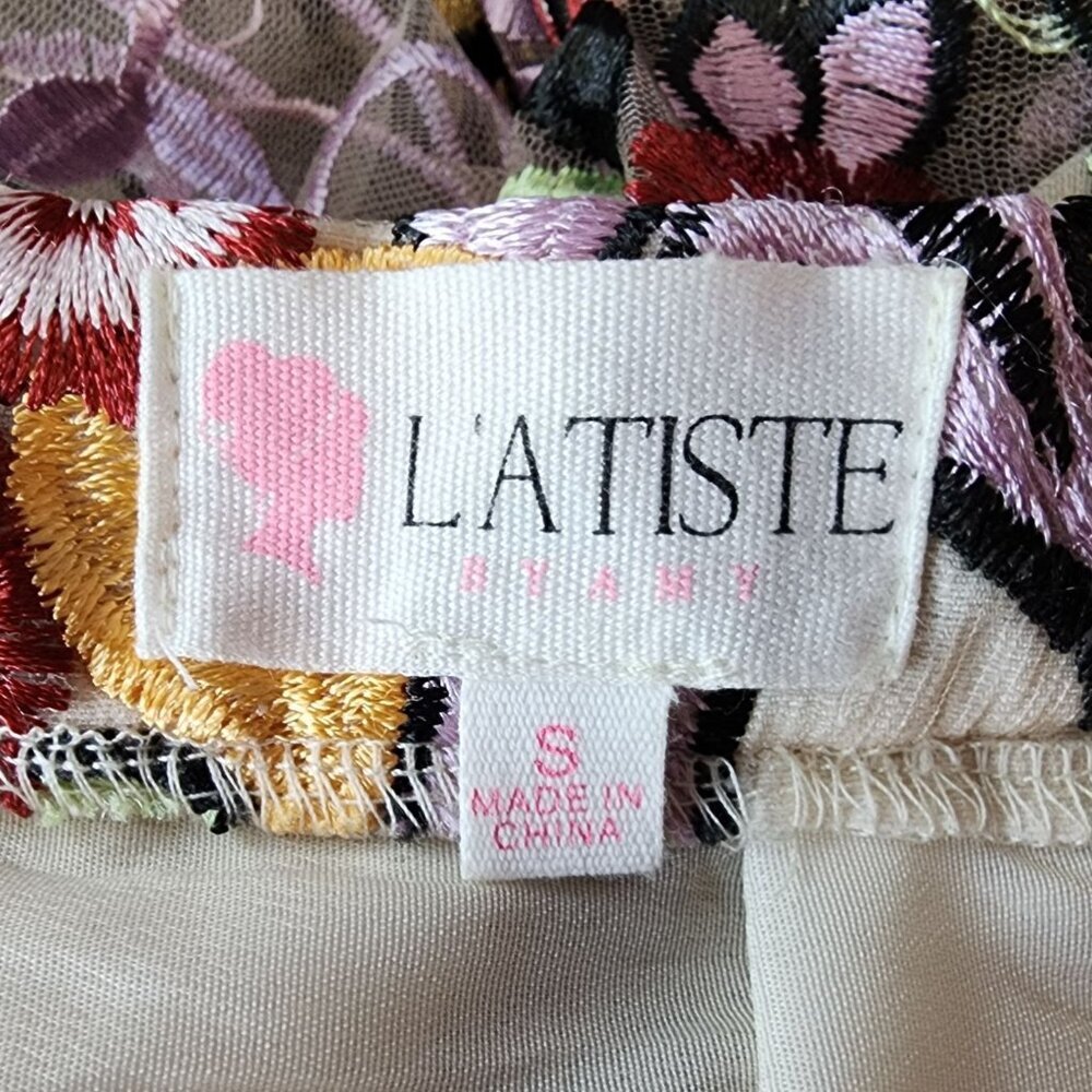 L'Atiste by Amy Womens Small Skirt Maxi Embroidered Floral Sheer Mesh Multicolor - Picture 11 of 13